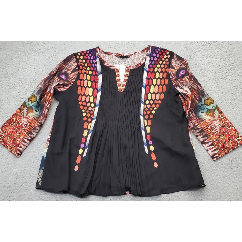 Ranna Gill Anthropologie Spectral‎ Peasant Top Womens M Multi Pattern 3/4 Sleeve